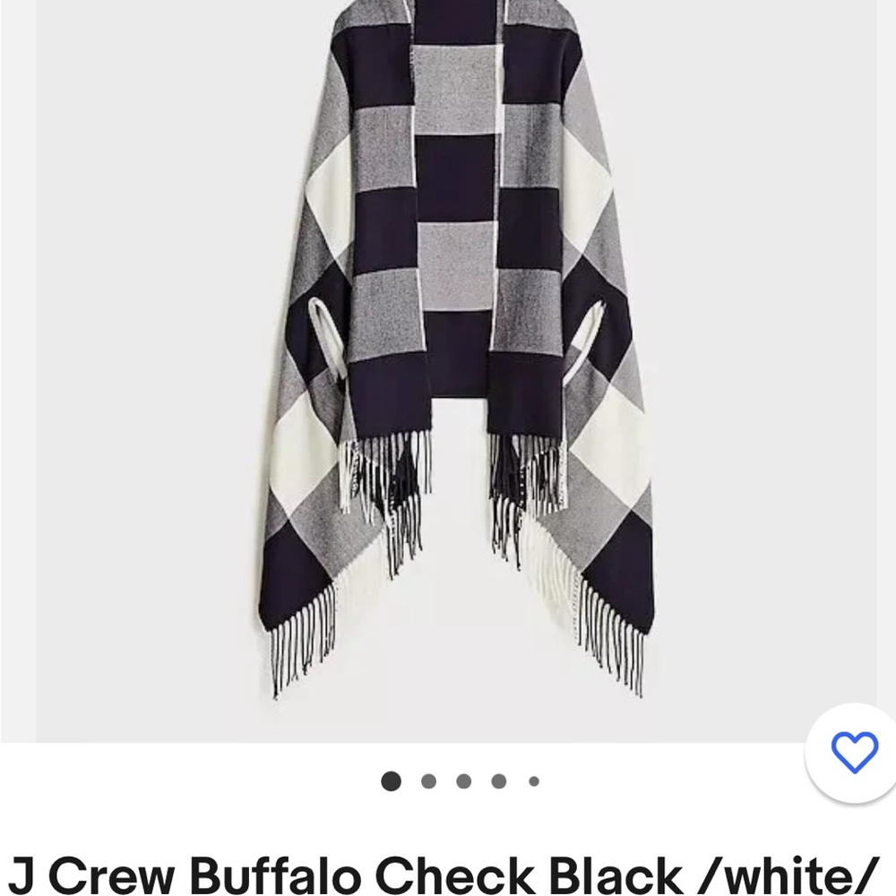 JCrew Black and White Buffalo Plaid Cape Scarf Wrap with fringe. Like new.